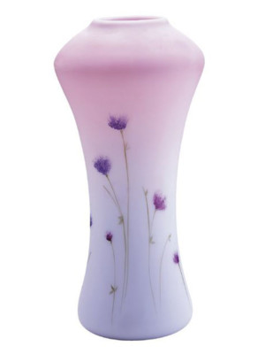 Pink to Blue Burmese Hand Painted Vase with Violet Wildflowers