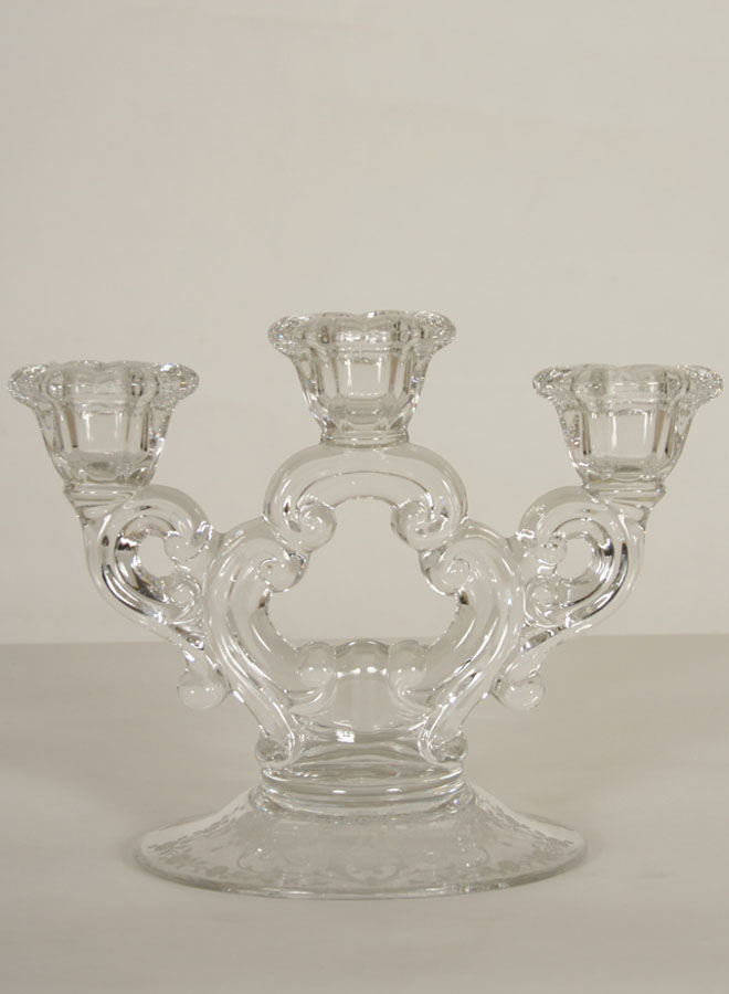 Pair of Vintage Glass Triple Candlesticks, c.1940