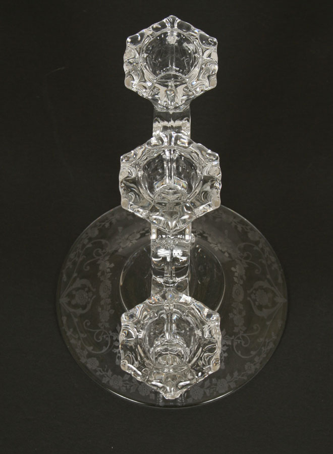 Pair of Vintage Glass Triple Candlesticks, c.1940