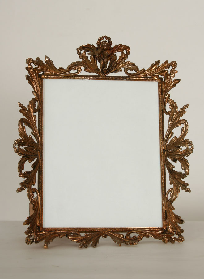 Vintage Bronze Picture Frame w/ a Cherub & Bird Design, c.1950