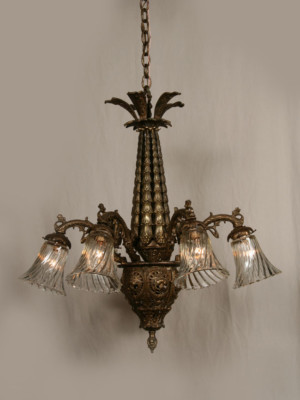 Intricately Cast "Cascading Flowers" Vintage European Chandelier, c.1940