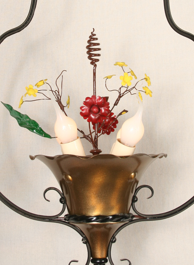 Italian Flower Basket Chandelier in Iron Harp, c. 1940