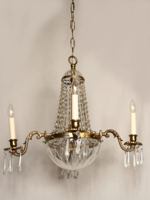 Classic Empire Chandelier With Crystal Bowl And Prisms, c. 1960