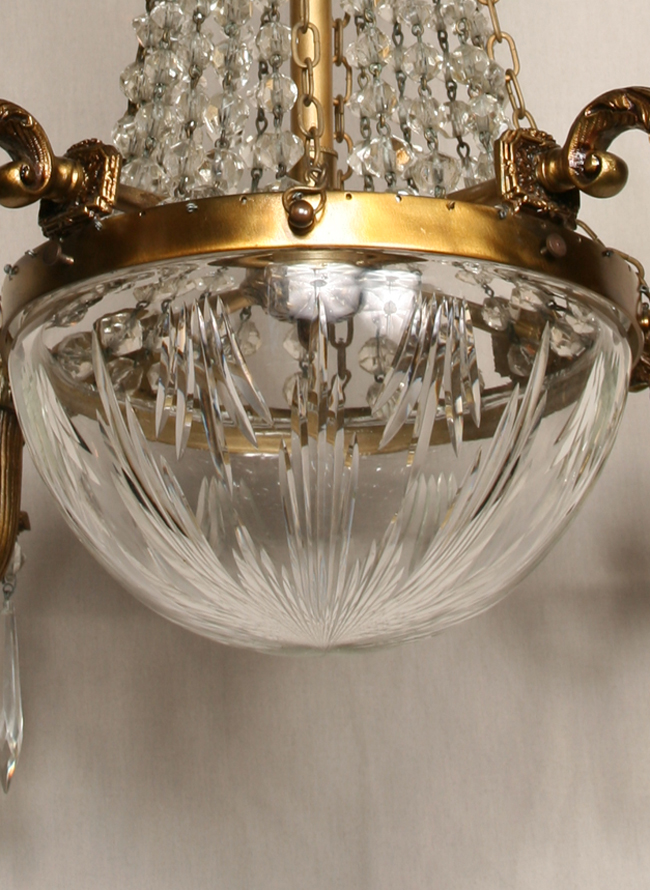 Classic Empire Chandelier With Crystal Bowl And Prisms, c. 1960