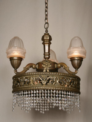 European Antique Brass Six Light Chandelier, c. 1940
