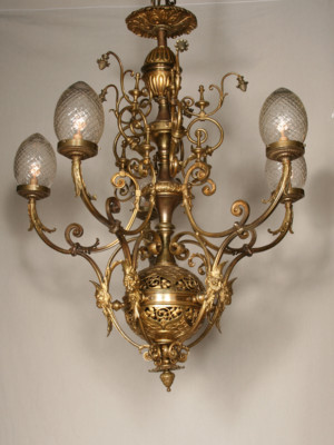 Vintage Five-Light Chandelier With Pierced Orb, c. 1940