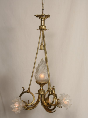 French Cast Brass Vintage Chandelier, c. 1940