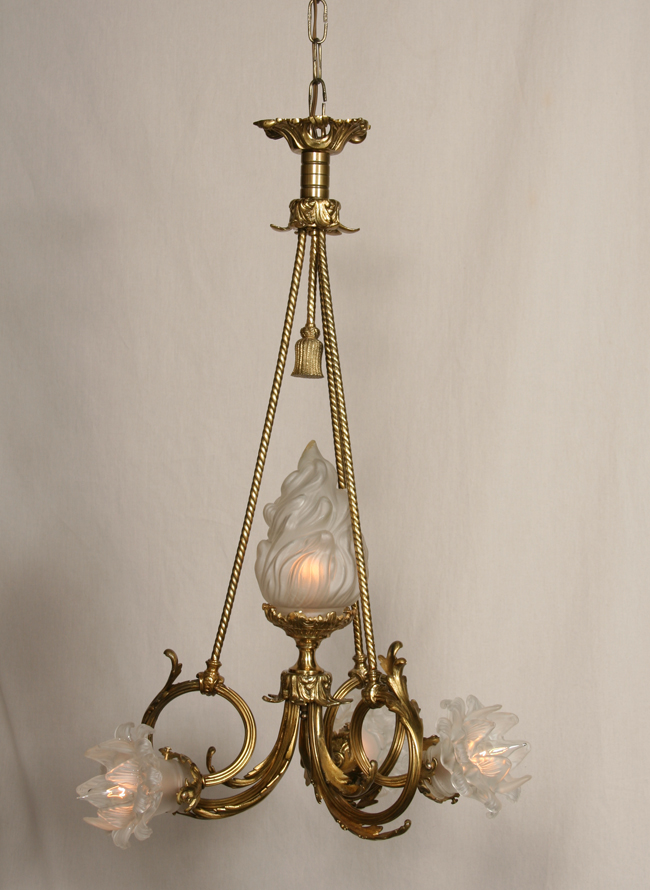 French Cast Brass Vintage Chandelier, c. 1940