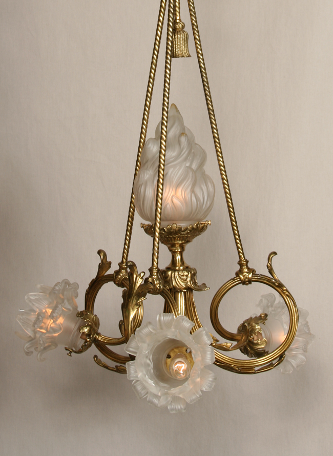 French Cast Brass Vintage Chandelier, c. 1940