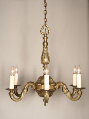 Vintage Heavy Cast Brass Chandelier, c. 1945
