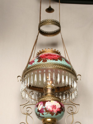 Vintage Hand-Painted Oil Conversion Chandelier, c. 19th Century