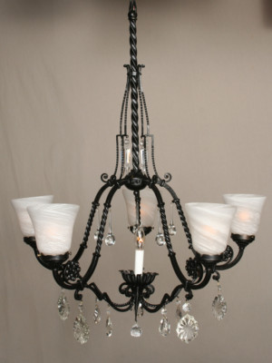 French Chandelier with Crystal Accents, c. 1960