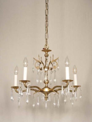 Spanish 5Lt Chandelier w/ Graceful Sloping Arms, c. 1950