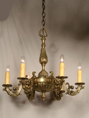 Vintage Cast Brass Chandelier With Gooseheads, c. 1950