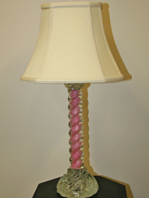 Pink & Clear Art Glass Table Lamp w/ Spiral Column, c. 1920