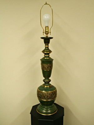 Asian Style Brass Lamp w/ Verde Finish c. 1960