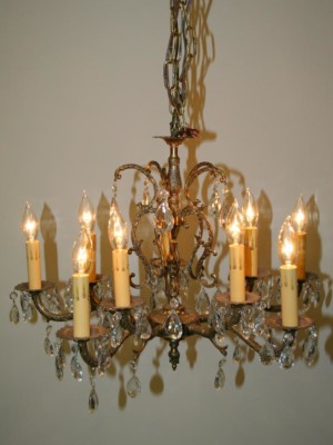 Vintage Cast Brass Ten Light Chandelier, c.1950