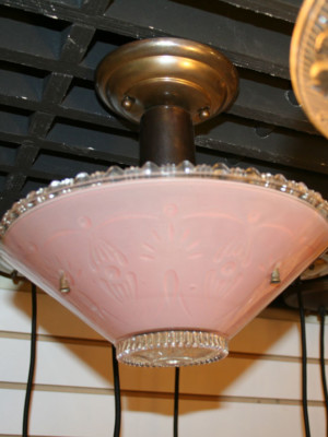 Vintage Pink Glass Bead Chain Semi Flush, c.1930