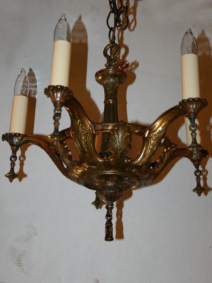 Vintage Five Arm Ornate Chandelier, c. 1920