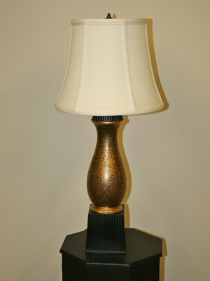 Pair of Black and Gold Lamps with Crackle Finish and Black Fluted Accents, c. 1970