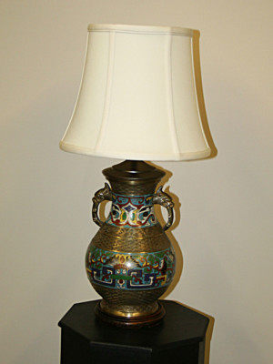 Vintage Champleve Lamp with Dragon Handles, c. 19th century