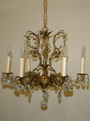 Brass Spanish Six Arm Chandelier, c. 1950