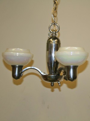 Vintage Art Deco Chrome Three Light Chandelier, c. 1930