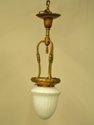 Handel Frame Pendant with Satin Replacement Glass, c 1920.