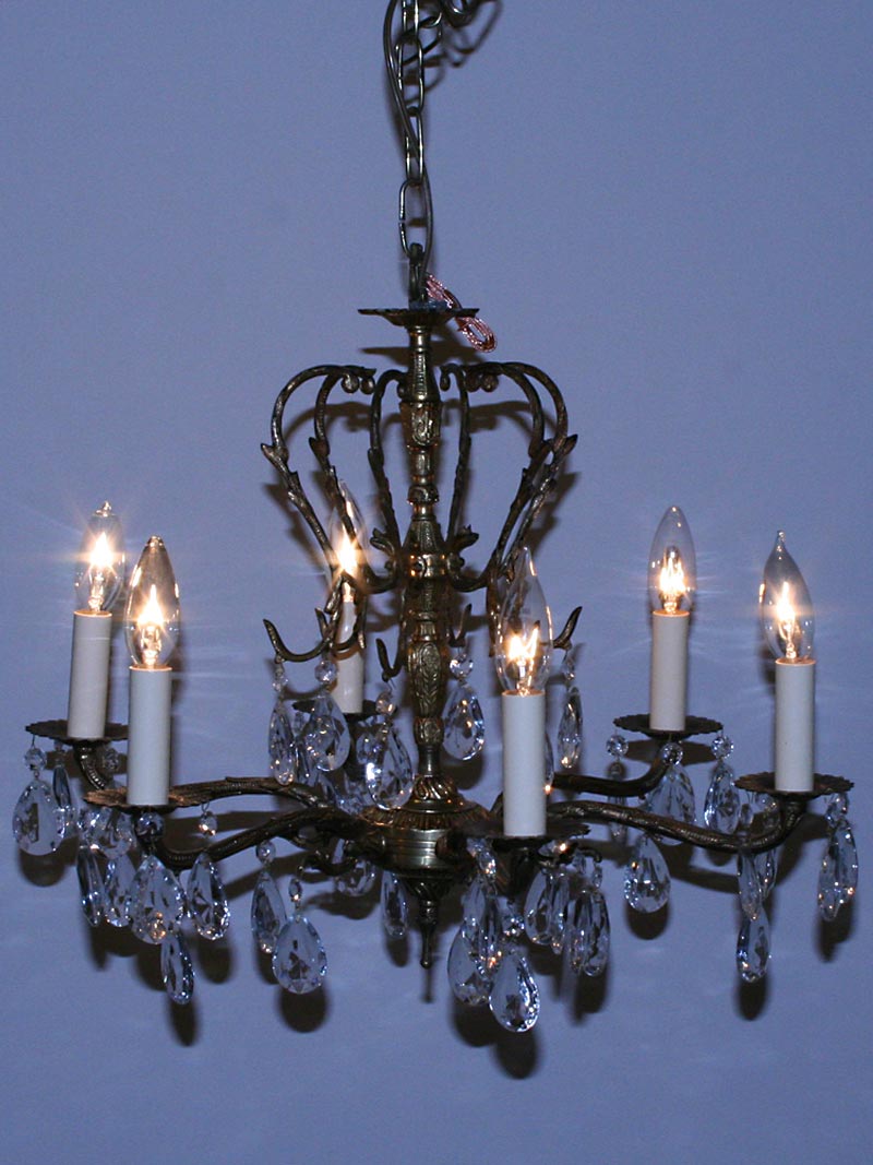 Nature Inspired Six Light Cast Brass Chandelier, c. 1950