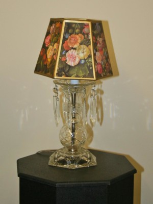Molded Glass Candlestick Lamp w/ Crystals, c. 1940