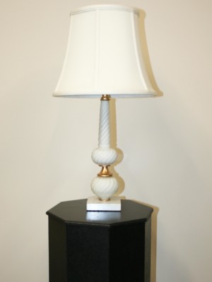 White Frosted Swirl Glass Table Lamp w/ Marble Base, c. 1960