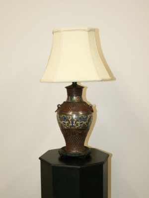 Bronze Champlevé Lamp w/ Archaic Dragon & Floral Details, c. 19th Century