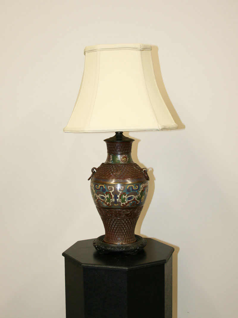 Bronze Champlevé Lamp w/ Archaic Dragon & Floral Details, c. 19th Century