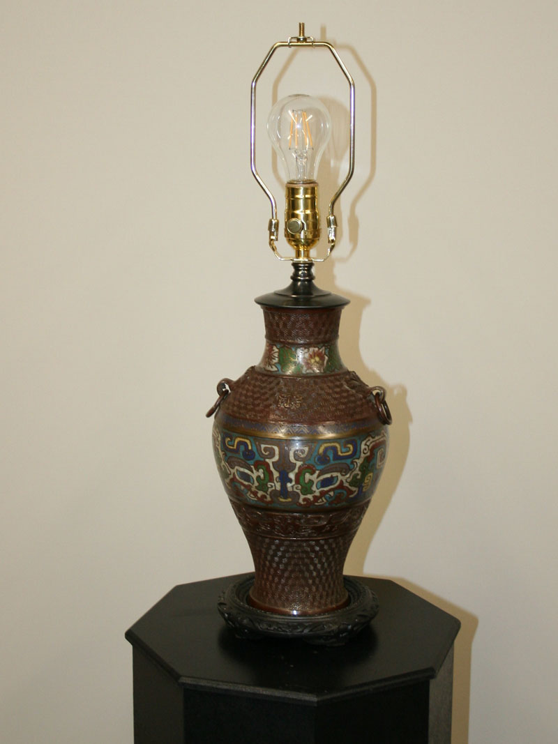 Bronze Champlevé Lamp w/ Archaic Dragon & Floral Details, c. 19th Century