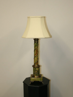 Neoclassical Faux Green Marble Table Lamp on Square Footed Base, c. 1930 