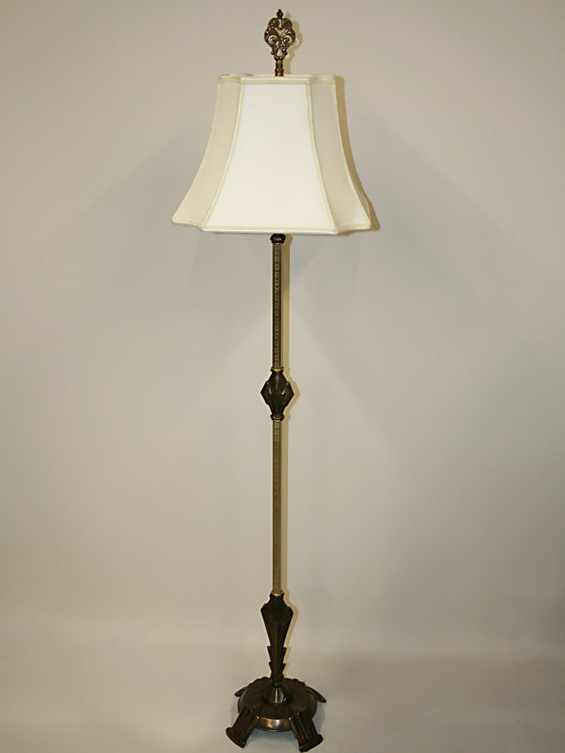 Art Deco Floor Lamp w/ Streamlined Design & Square Embossed Tubing, c. 1930