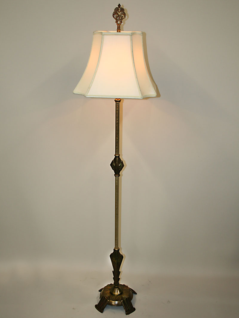 Art Deco Floor Lamp w/ Streamlined Design & Square Embossed Tubing, c. 1930