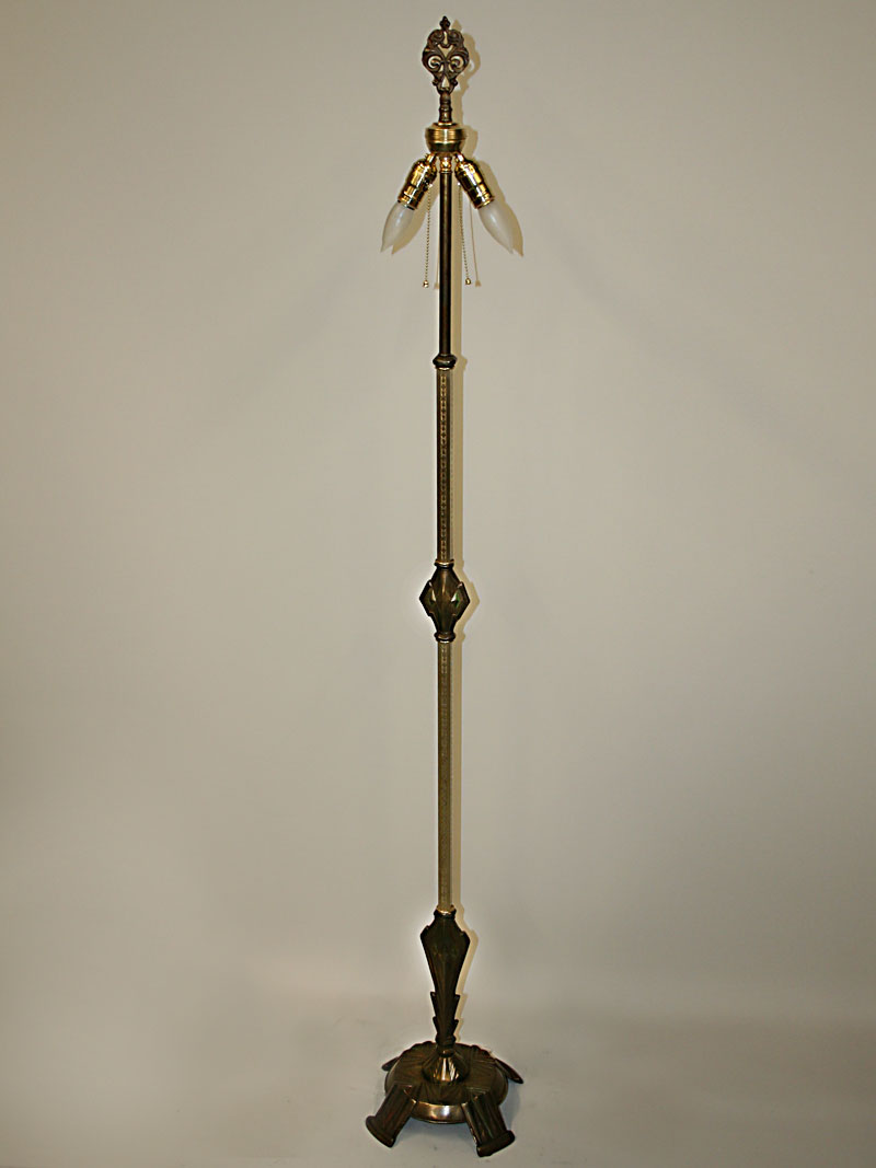 Art Deco Floor Lamp w/ Streamlined Design & Square Embossed Tubing, c. 1930
