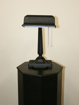 Black Iron Art Deco Banker's Desk Lamp w/ Metal Shade, c. 1930