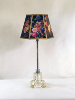 Clear Glass Etched Candle Stick Accent Lamp, c. 1935