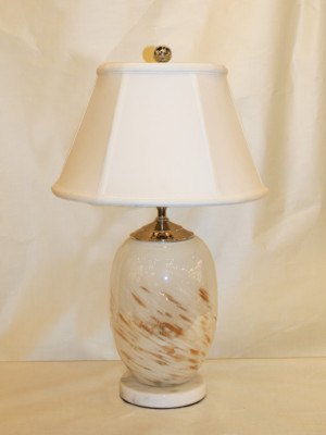 Custom Built White & Gold Swirl Glass Lamp w/ Marble Base