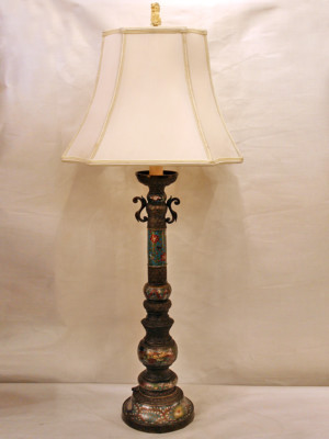 Brass Champlevé Pillar Candlestick