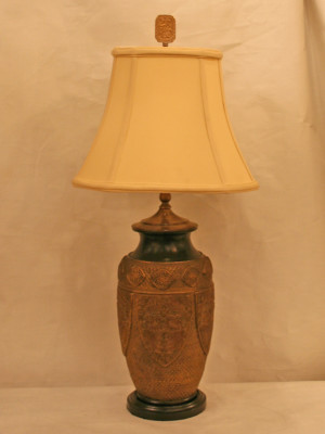 Vintage Pottery Lamp w/ Intricate Carved Design