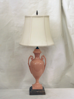Elegant Vintage Pink Porcelain Urn/Trophy Style Table Lamp, c. 1940