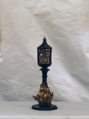 Painted Black Accented Lamp w/ Colonial Ship Base, c. 1920