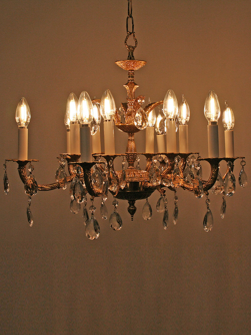 12 Light Antique Gold Double Arm Chandelier w/ Excellent Cast Details, c. 1950 - Image 2