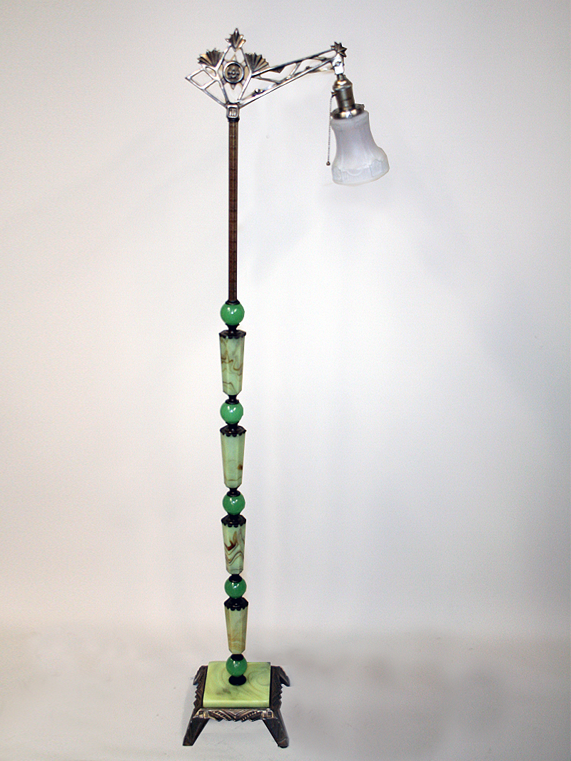 Deco Bridge Floor Lamp w/ Round & Geometric Shaped Accents, c. 1930