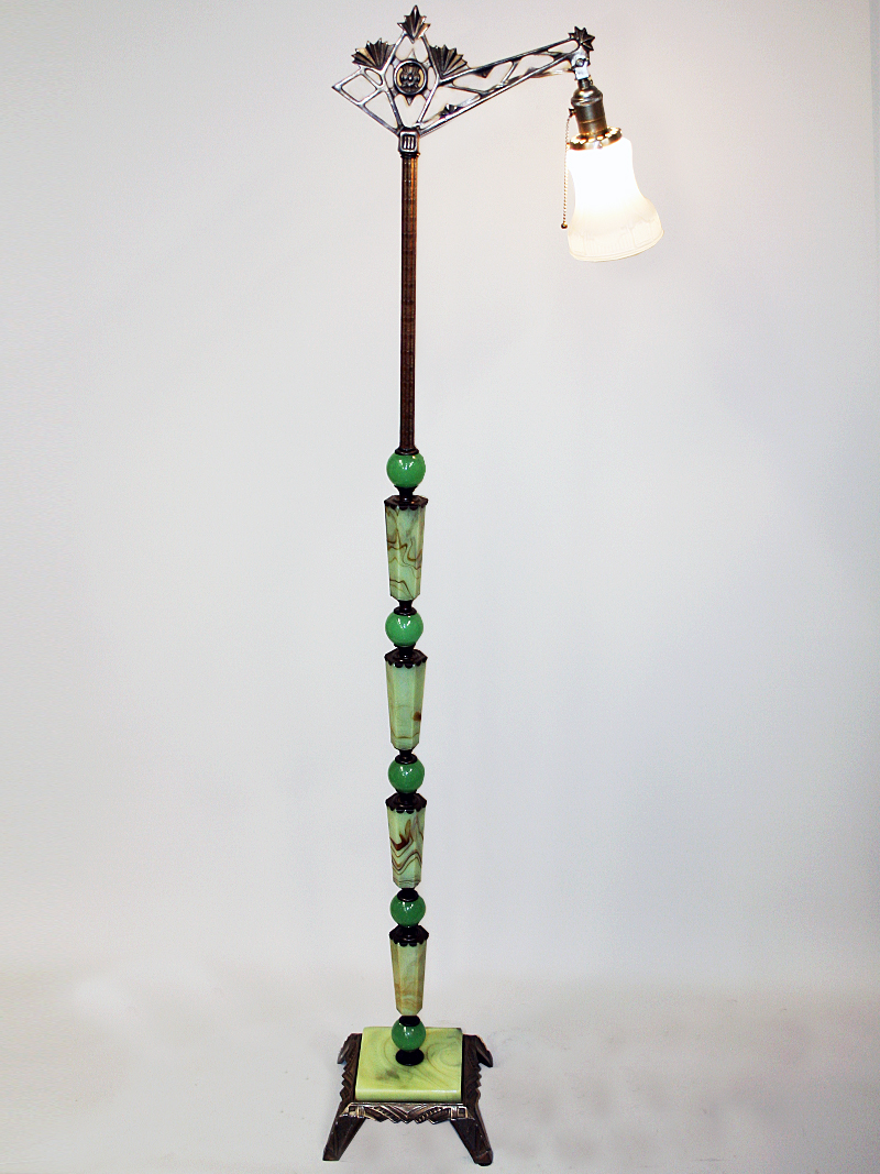 Deco Bridge Floor Lamp w/ Round & Geometric Shaped Accents, c. 1930