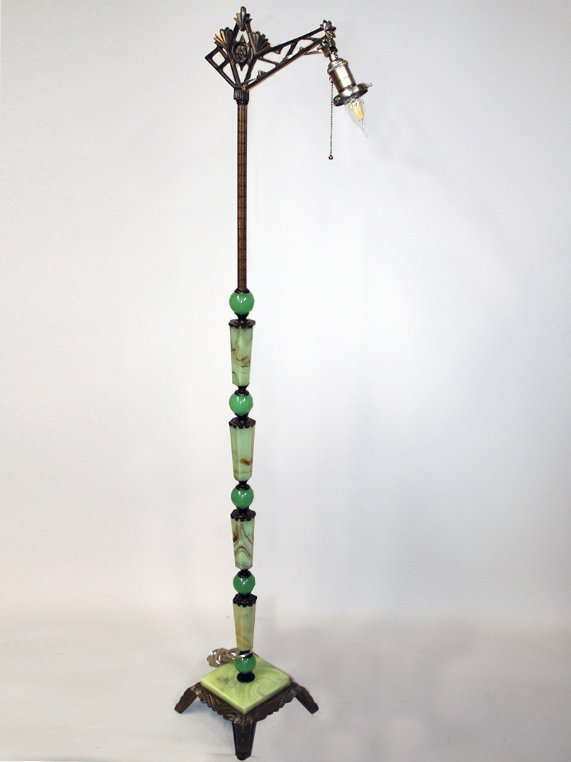 Deco Bridge Floor Lamp w/ Round & Geometric Shaped Accents, c. 1930