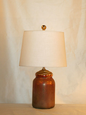 Small Amber Ombre Carnival Glass Style Custom Built Table Lamp.